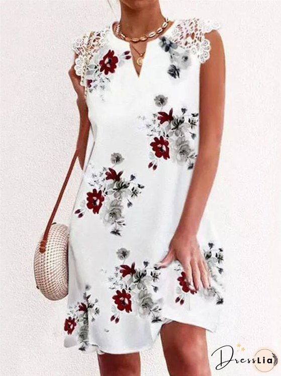 Lace Print Short Sleeve Dress