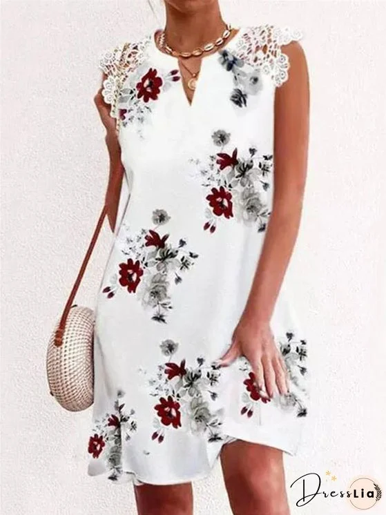 Lace Print Short Sleeve Dress