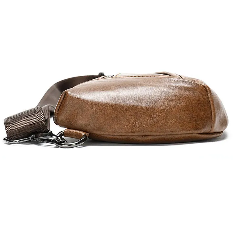 Textured Style Adjustable Strap Genuine Leather Multiple Compartment Sling Backpack