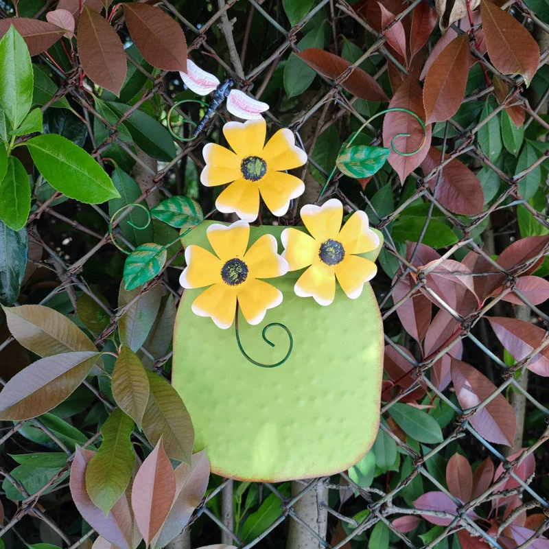Hand-Painted Iron Vase Wall Hanging