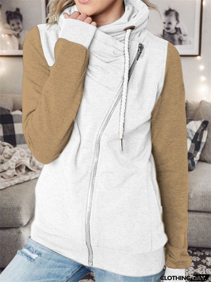 Vogue Personality Contrast Color Zipper Female Hoodies