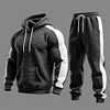 Men's Vintage Dark Gray White Waffle Quilted Plaid Pocket Hoodie And Sweatpants Jogger Set by Inlyline