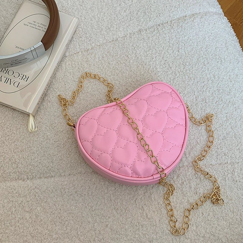 Kid’S Small Pu Leather Solid Color Cute Heart-shaped Zipper Crossbody Bag