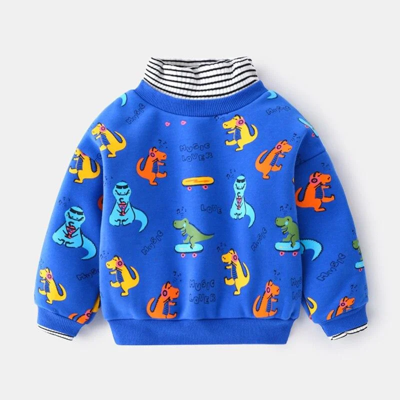 Mudkingdom Boys Sweatshirts Long Sleeve Turtleneck Pullover Kids Clothes Cartoon Dinosaur Casual Warm Boys Clothes