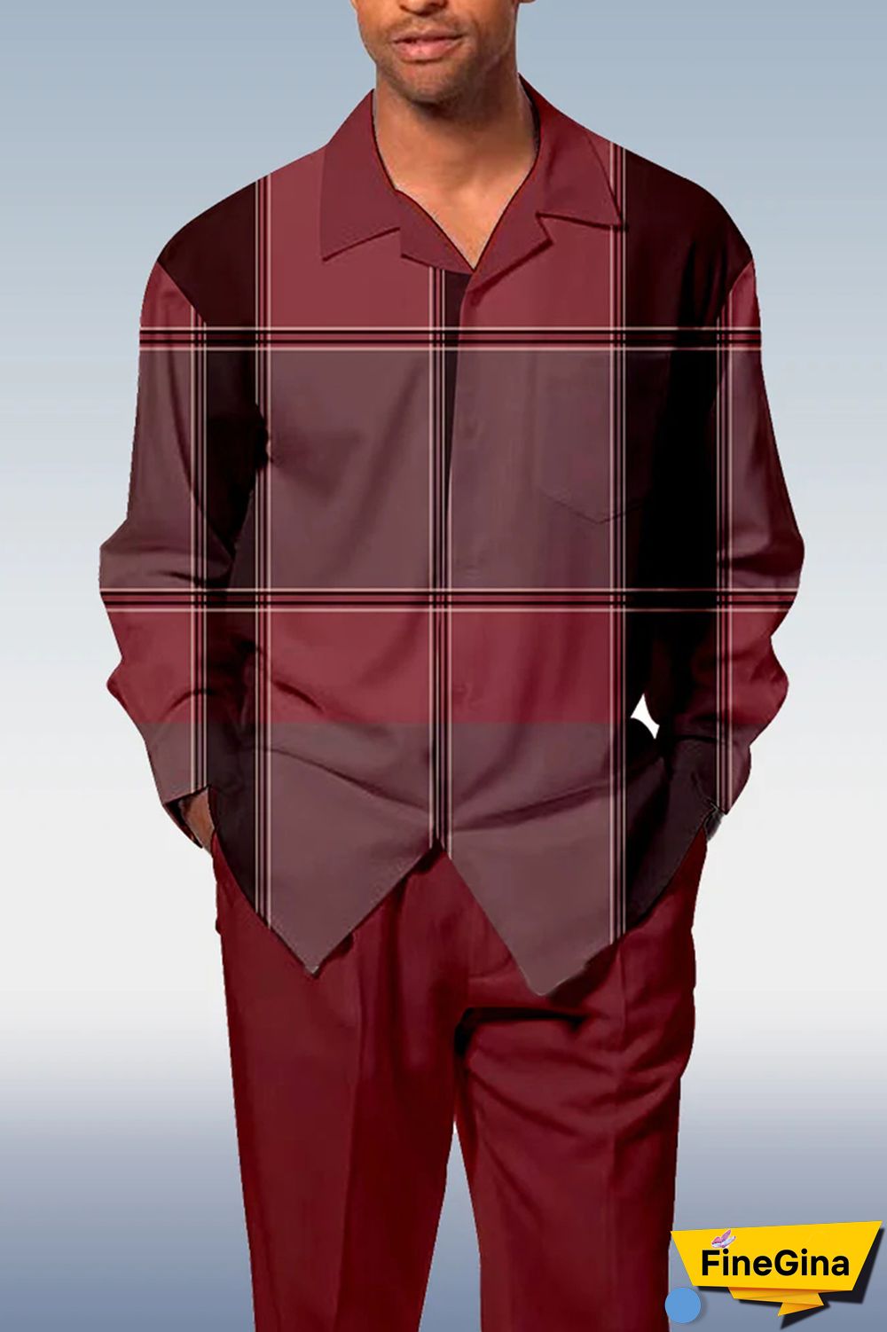 Black Red Men's Fashion Casual Long Sleeve Walking Suit 003