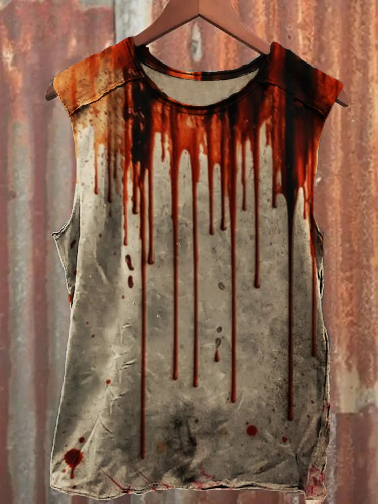 Men's Halloween Spooky 3D Bleeding Print Tank Top