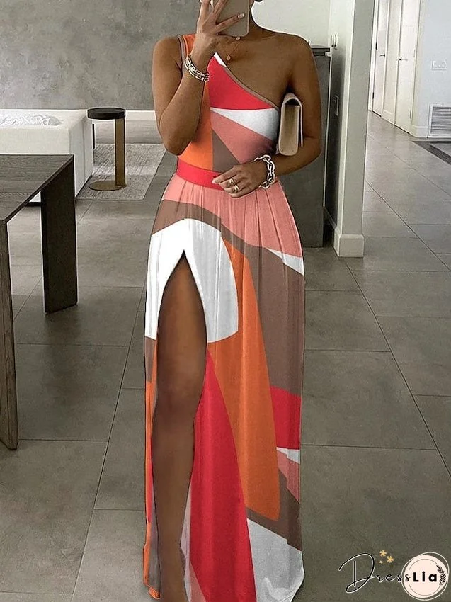 Formal Party Dress Sheath Dress Long Dress Maxi Dress White Orange Sleeveless Pure Color Ruched Winter Fall Spring One Shoulder Party Party Date Weekend Slim S M L XL for Women