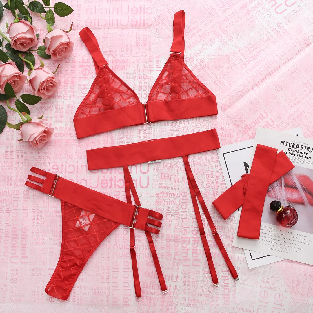 Uaang Bra Set Women Mesh Bra and Panty Set Patchwork See Through Mesh Lingerie Set Ladies Sexy Panty Underwear Set
