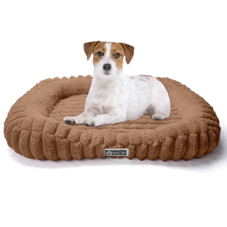 SANMADROLA Cute Dog Beds for Large Sized Dog, Washable Large Dog Beds, Rectangle Pet Beds for Big Dogs, Furry Bolster Soft Warming Calming Pet Bed with Non-Slip Bottom