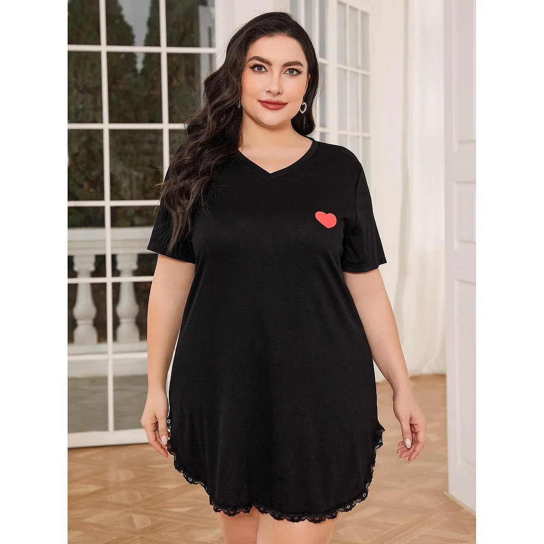 Toloer Toloer Catties Large Size Pajamas Female Plus Fat Mm Spring And Summer Short-Sleeved Sleep Skirt Women Loose Home Clothes-Outfit Ideas