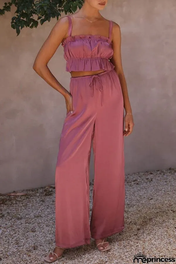 One word collar suspenders wide leg pants fashion suit