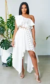 Feeling Free One Shoulder Asymmetrical Dress Irregular White Midi Dresses