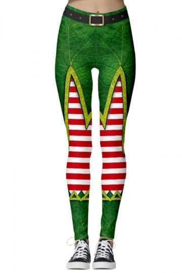 Christmas Santa Helper Leggings Dark Green-elleschic