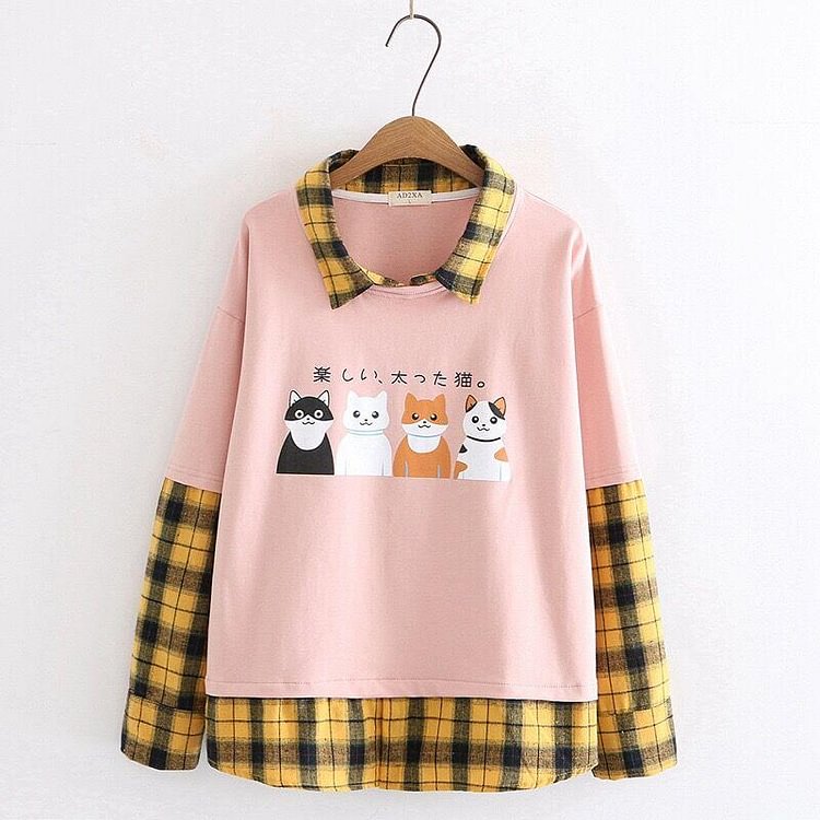 Cat Embroidery 2-Piece Color Block Hoodie