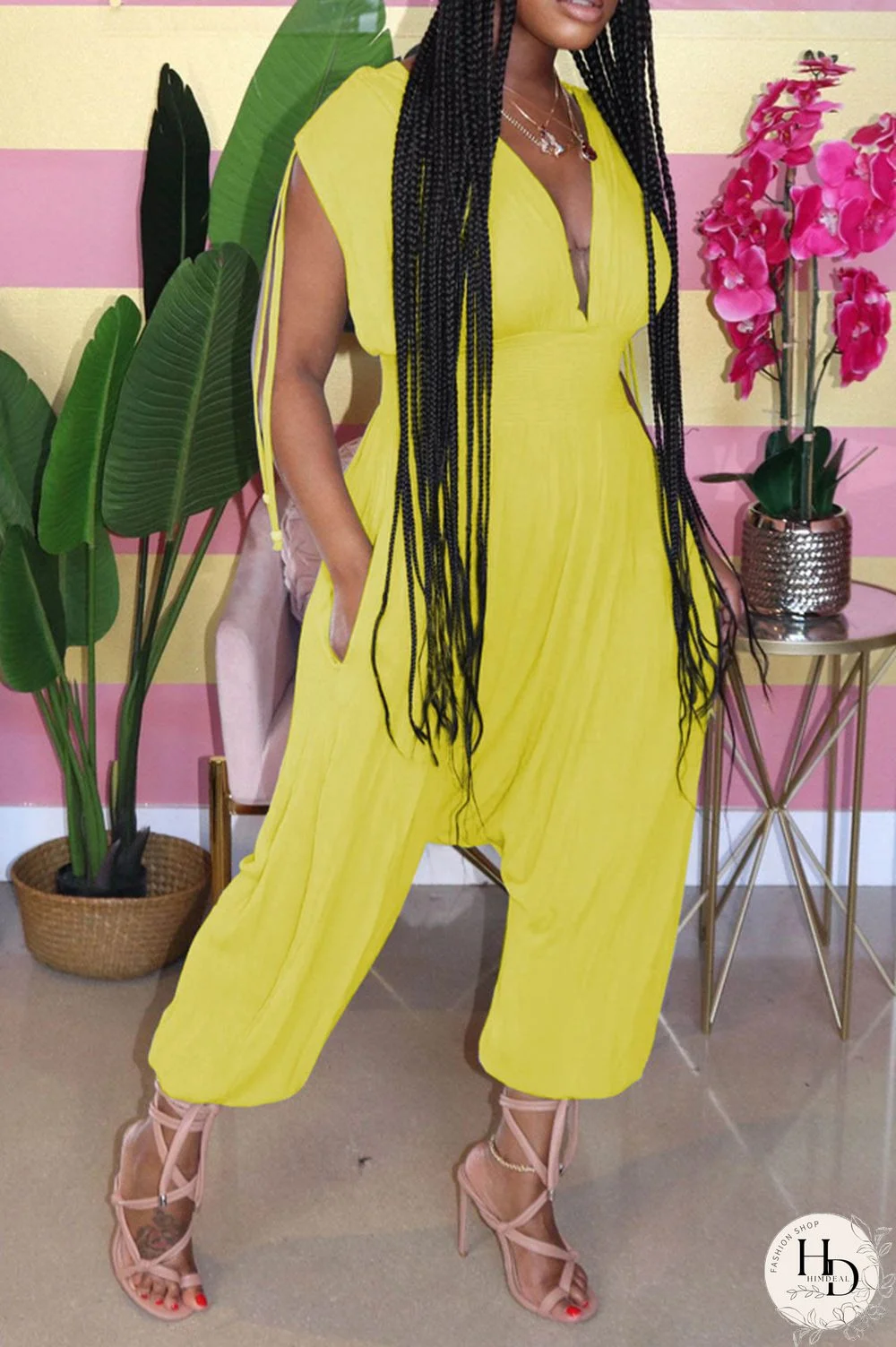 Black Sexy Patchwork Hollow Solid Chemical fiber blend Short Sleeve V Neck Jumpsuits