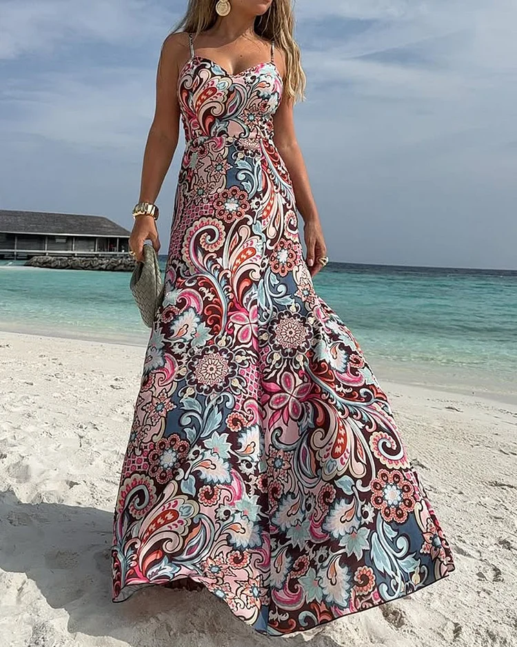Women's suspender print dress