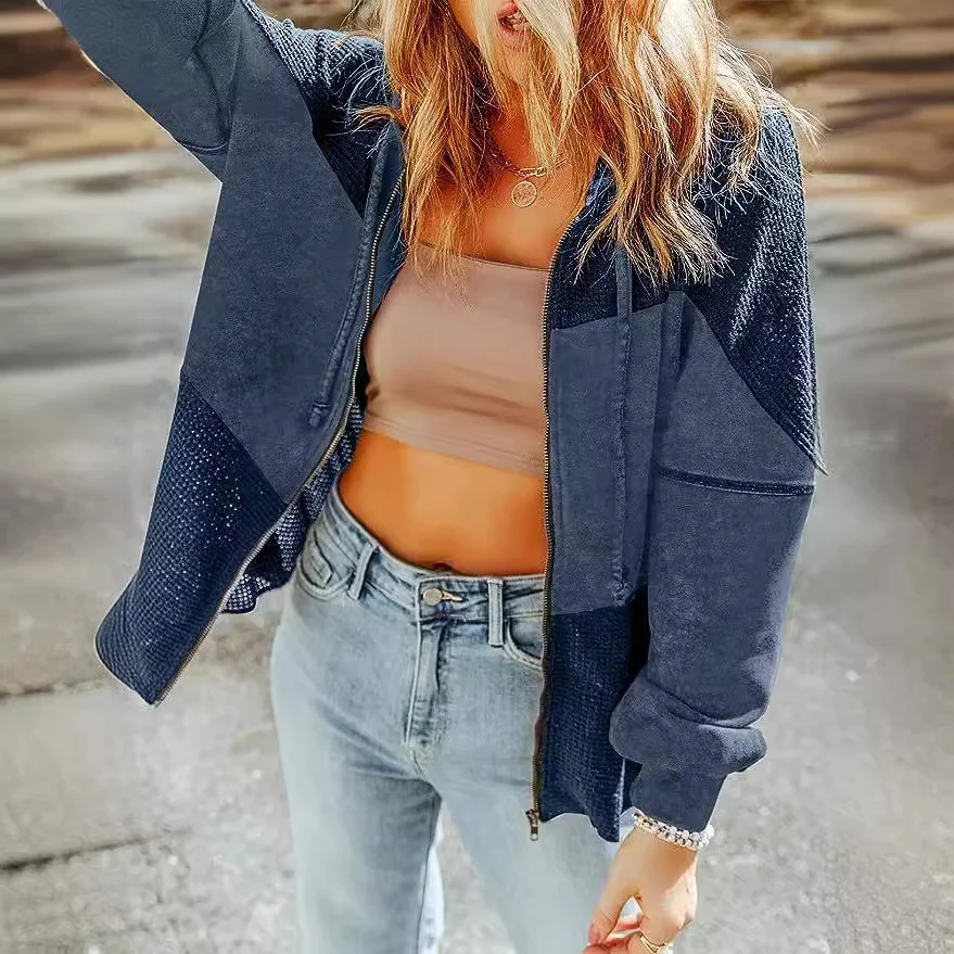 Nigikala Nigikala Color Hooded Jacket Woman Autumn New Retro Water Wash Long-Sleeved Topess Woman