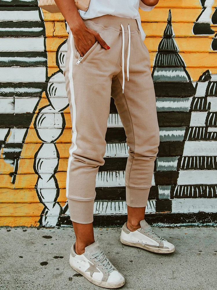 Striped Zipper Pockets Casual Sports Pants