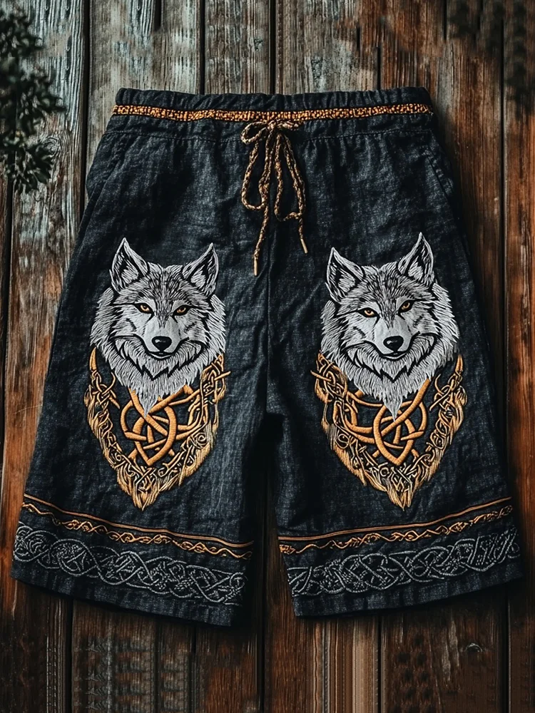 Men's Viking Rune Mythical Wolf Art Graphics Sports Shorts / Rvogue / Rvogue
