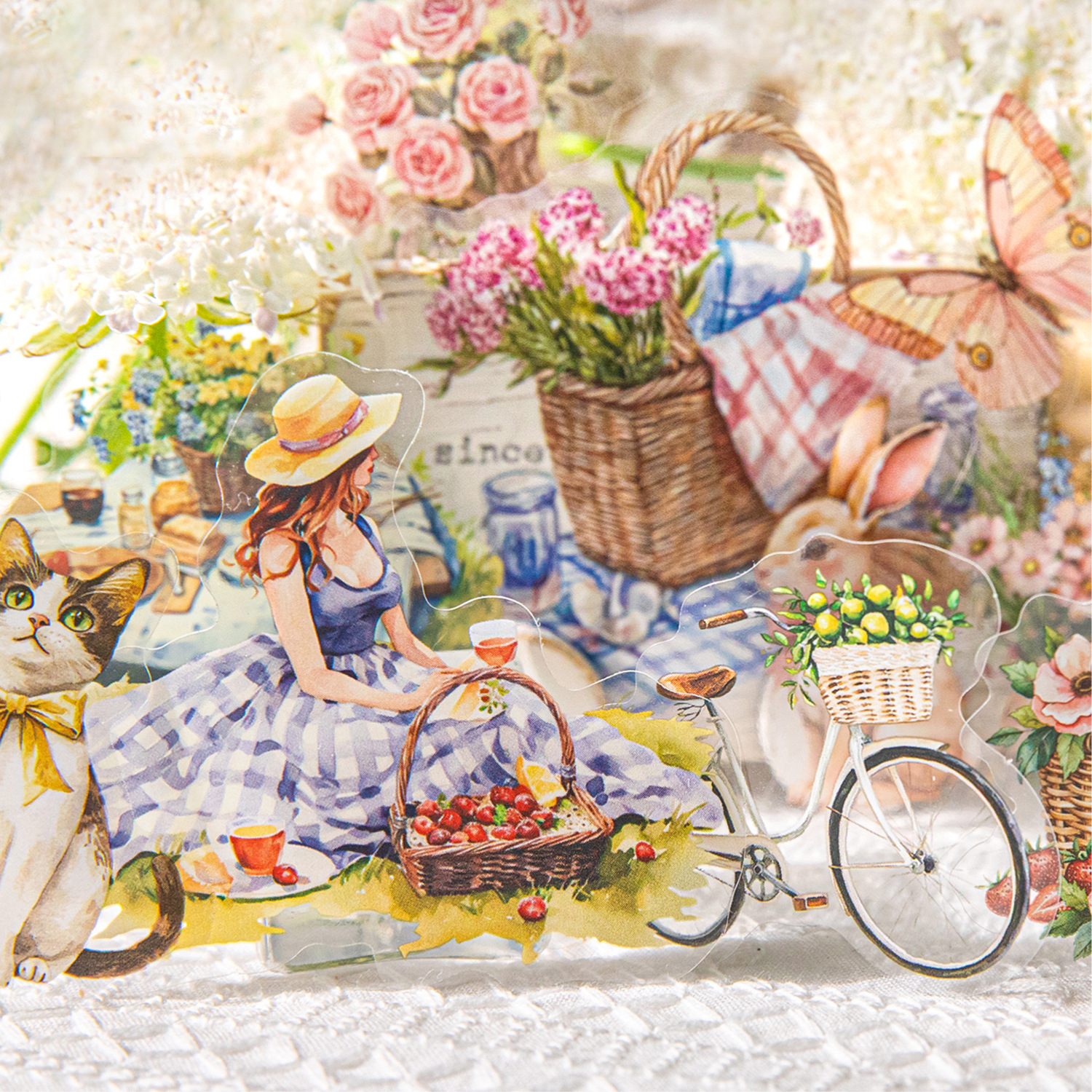 PET 스티커 - 여가생활 시리즈 빈티지 캐릭터 꽃