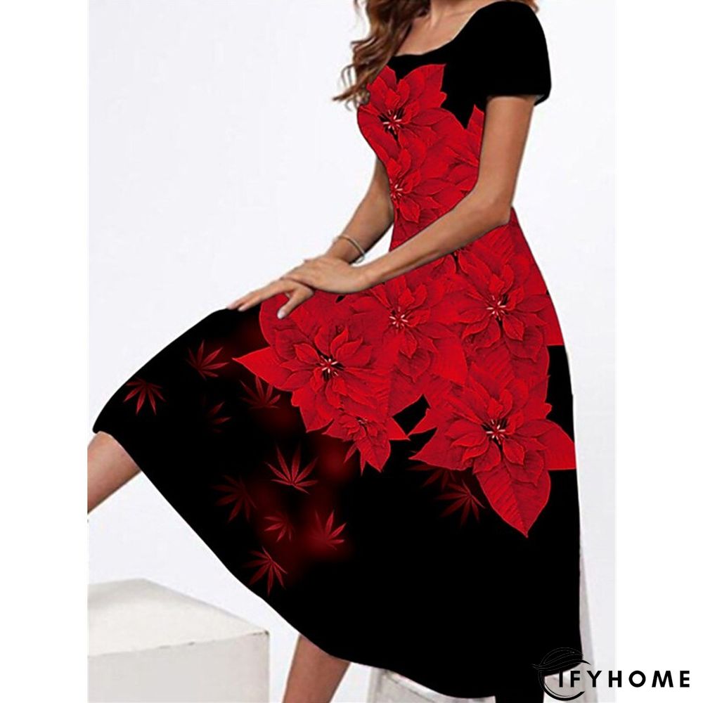 Women's Casual Dress T Shirt Dress Tee Dress Sheath Dress Graphic Floral Print Crew Neck Midi Dress Vintage Elegant Daily Holiday Short Sleeve Regular Fit Pink Red Blue Winter Fall S M L XL XXL | IFYHOME