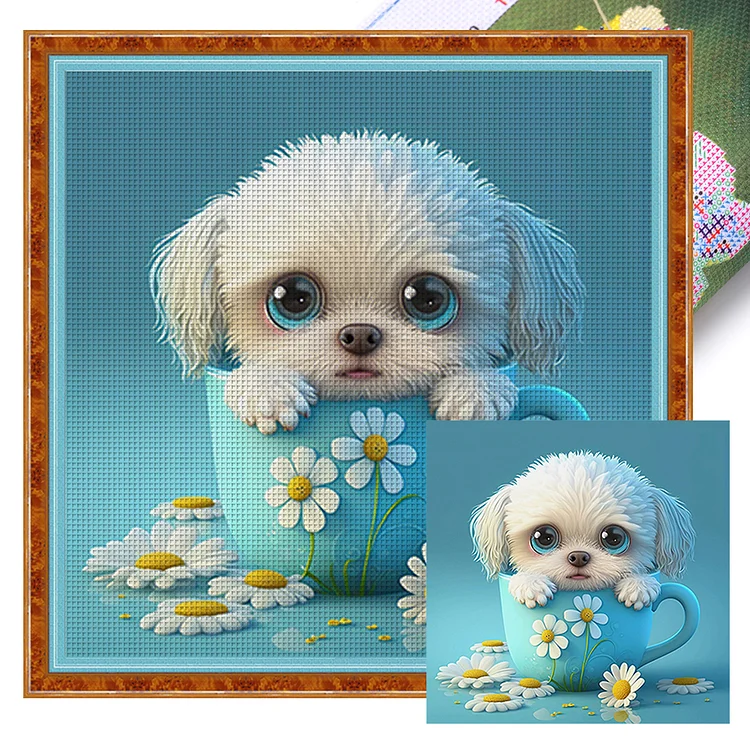 『HuaCan』Teacup Dog - 11CT Stamped Cross Stitch(40*40cm)