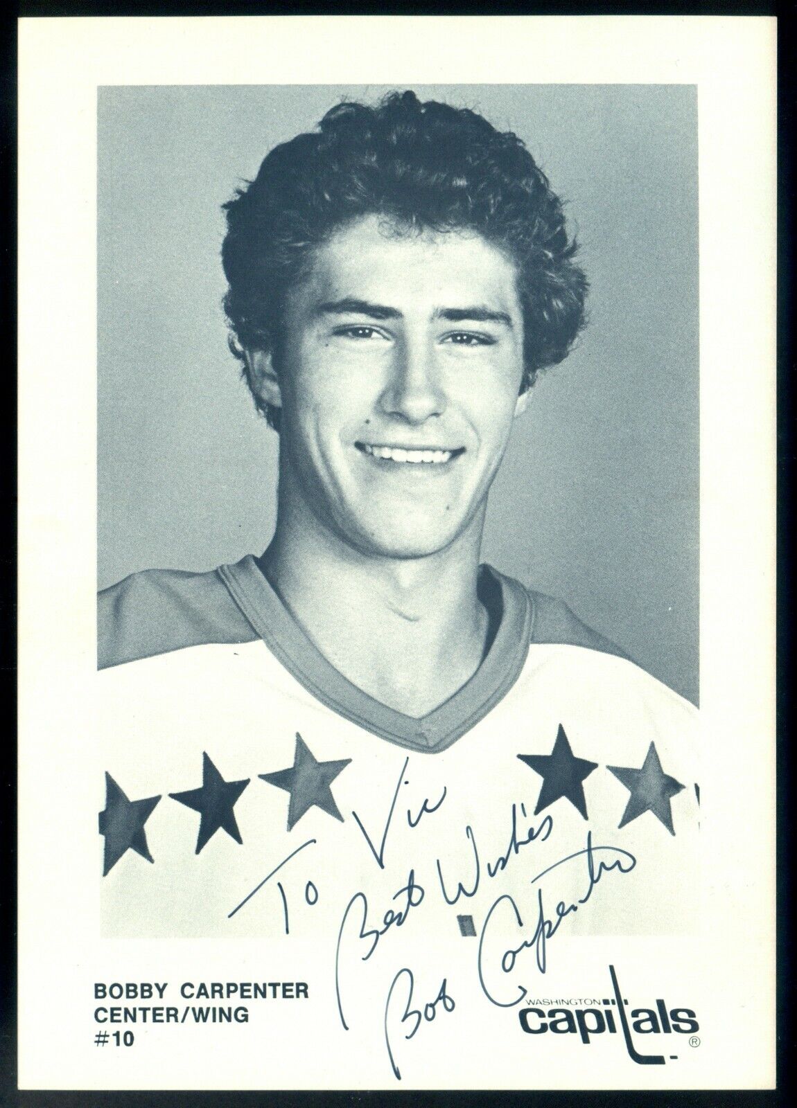 1980's Bobby Carpenter Autograph signed on Washington Capitals Team issue Photo Poster painting