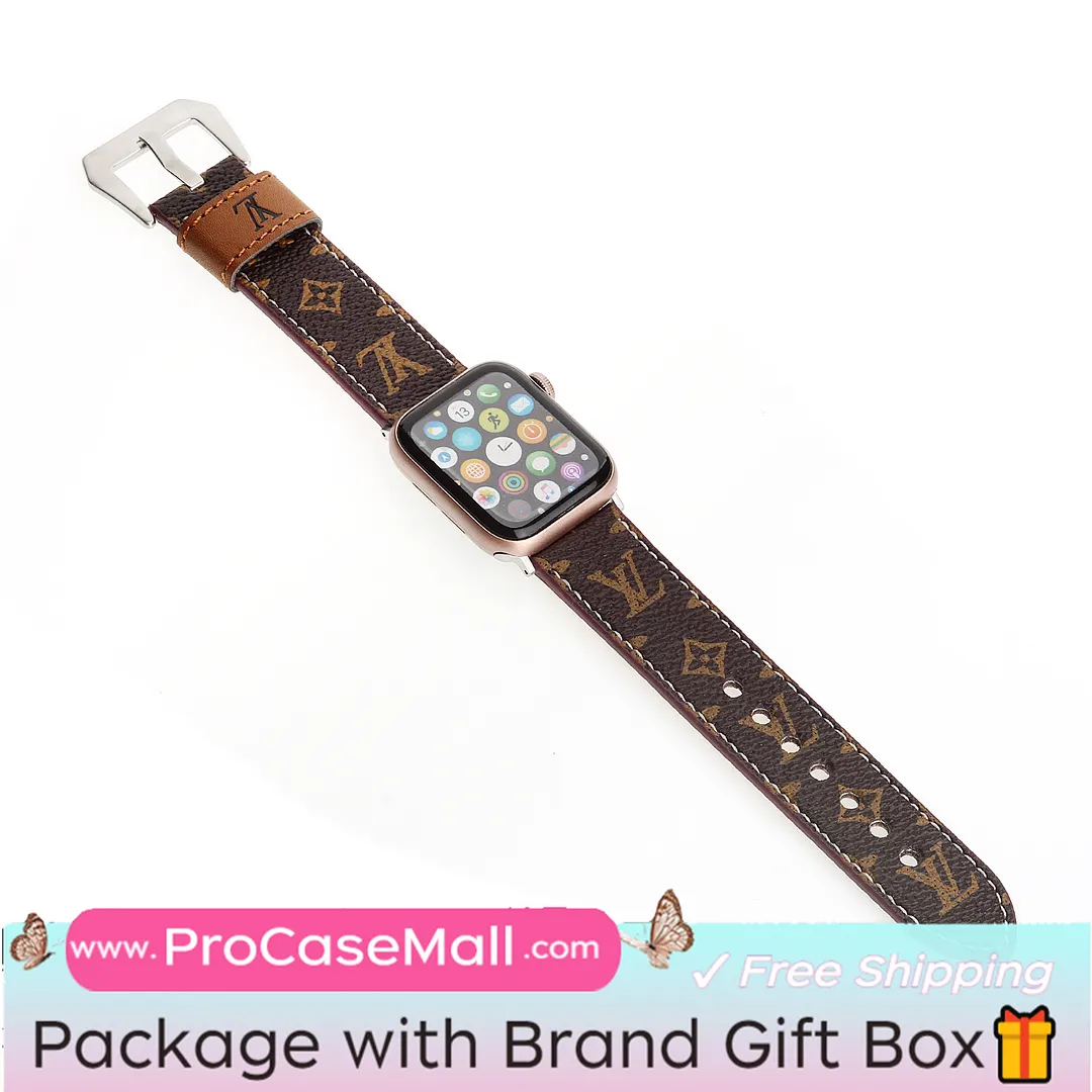 LV Genuine Leather Monogram Canvas Apple Watch Strap Checkerboard Canvas