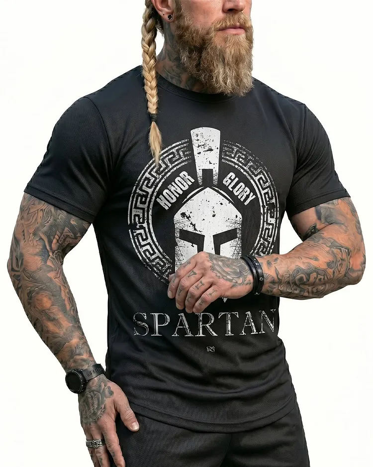 Men's Summer Viking Awe Helmet Print Short-Sleeve T-Shirt 2665