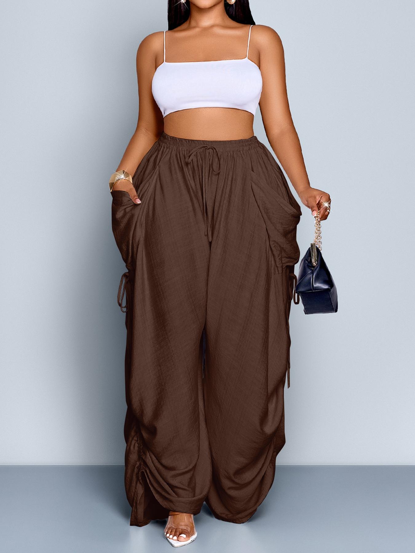 Women's Casual Loose-Fit Wide Leg High Waist Pants, All-Season Woven Fabric, Long Plain Design, Daily Commute & Vacation Wear Women's Casual Loose-Fit Wide Leg High Waist Pants, All-Season Woven Fabric, Long Plain Design, Daily Commute & Vacation Wear