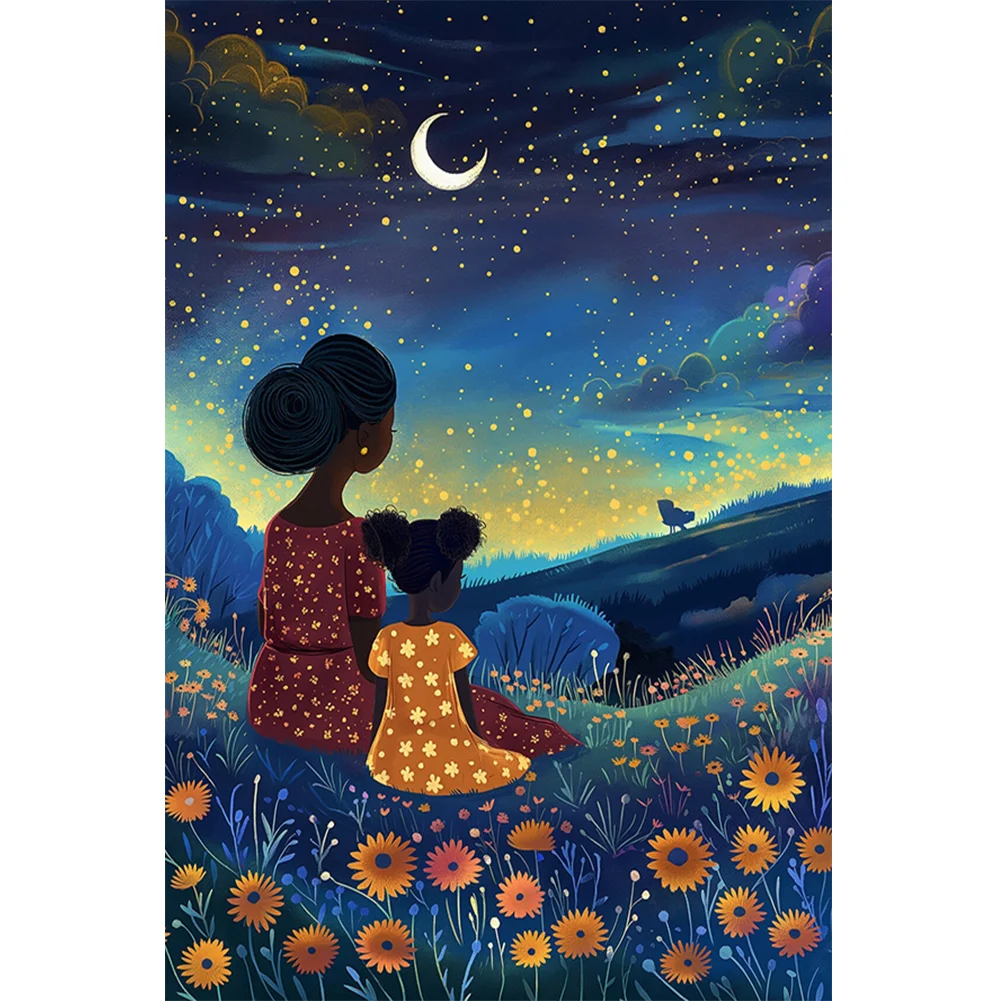 Full Round Diamond Painting - Night Sky Mother Child(Canvas|40*60cm)