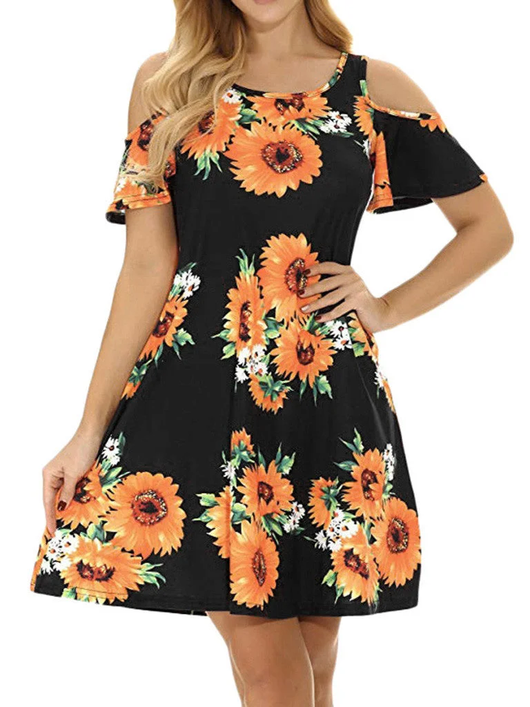 Women's Round Neck Short Sleeve Floral Print Casual Dress