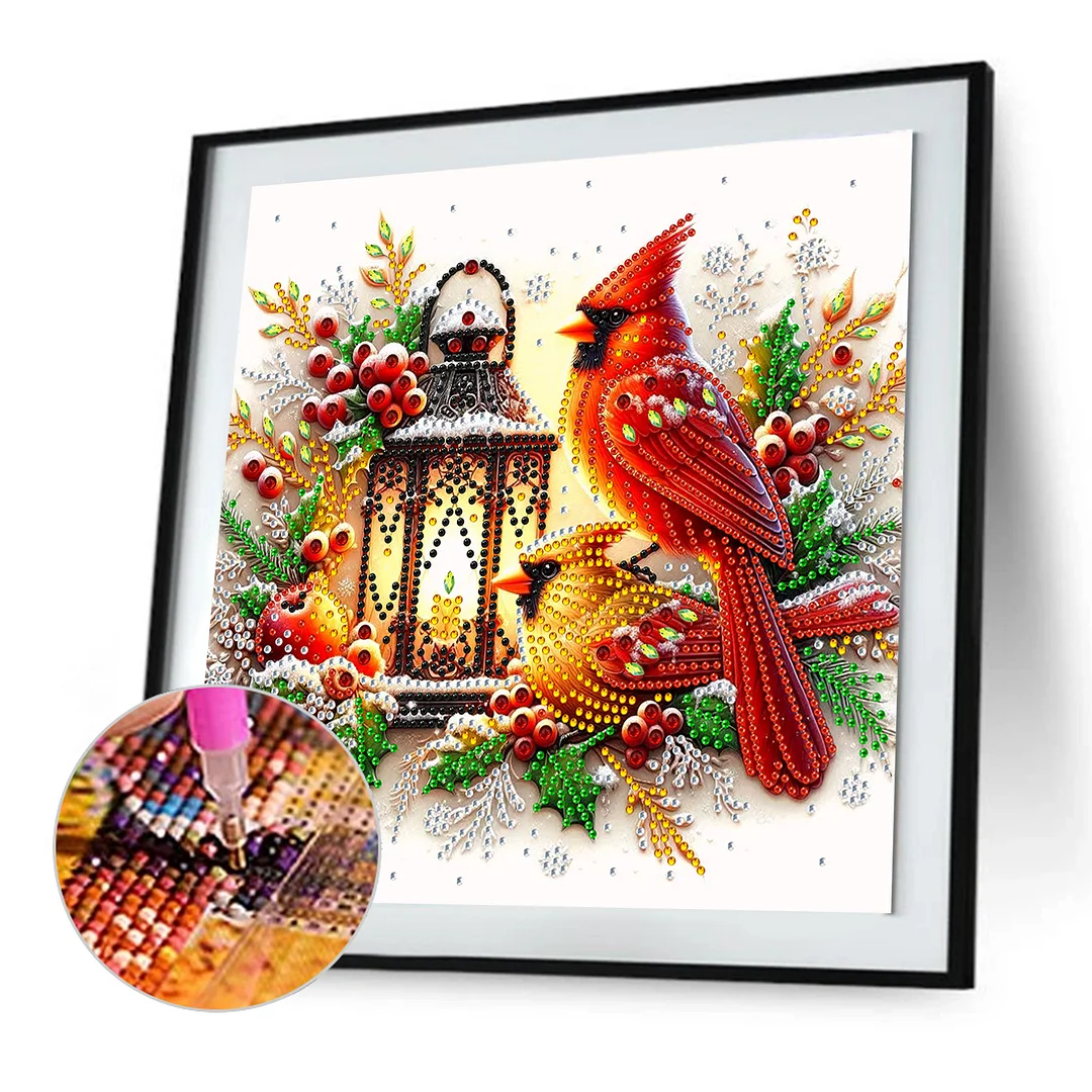 Cardinal Lantern - Partial Special Shaped Drill Diamond Painting Kits (Canvas|30*30cm)