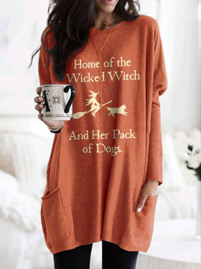 Retro Home Of The Wicked Witch And Her Pack Of Dogs With Pockets Print Dress