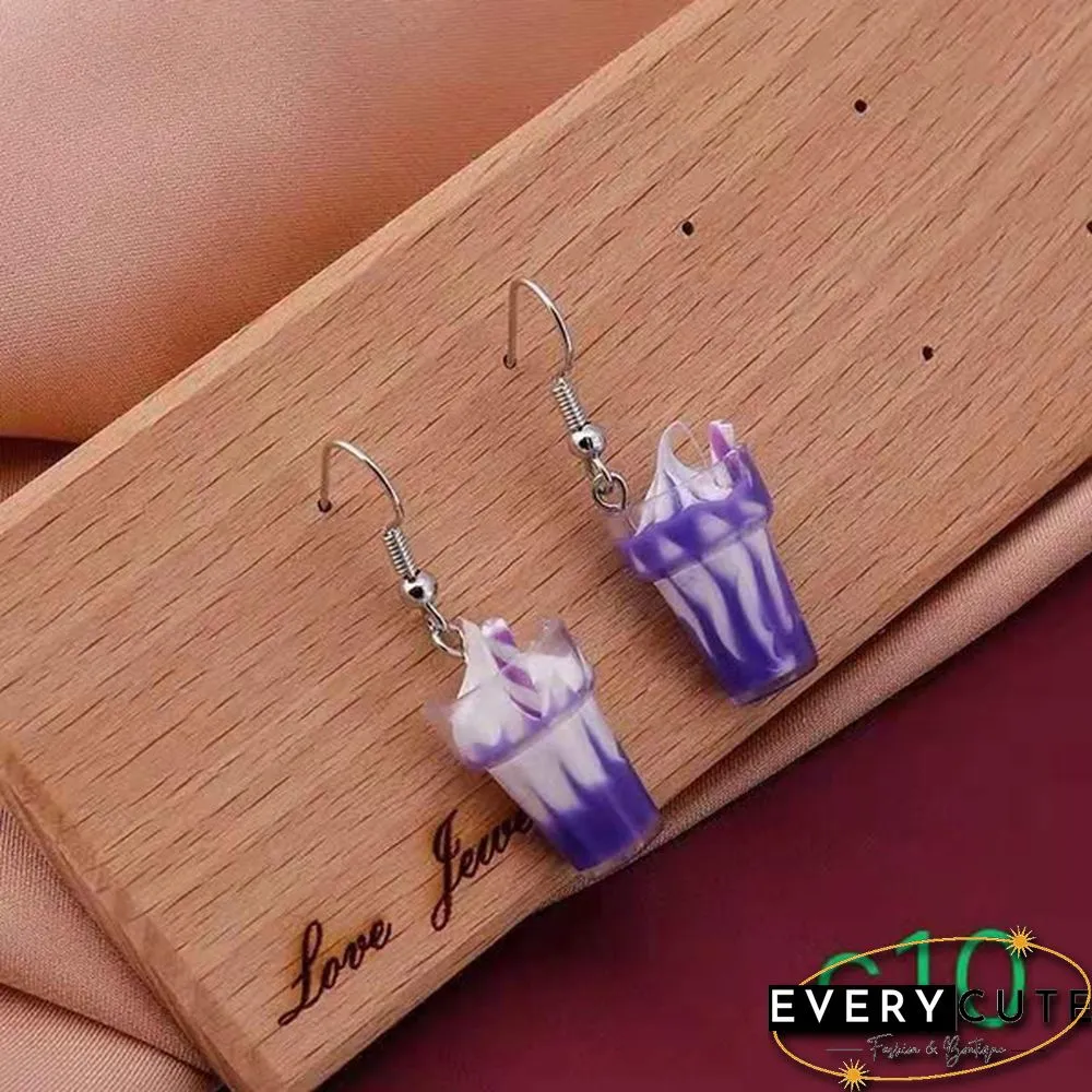 Fun Ice Cream Fruit Cup Earrings Bubble Tea Earrings