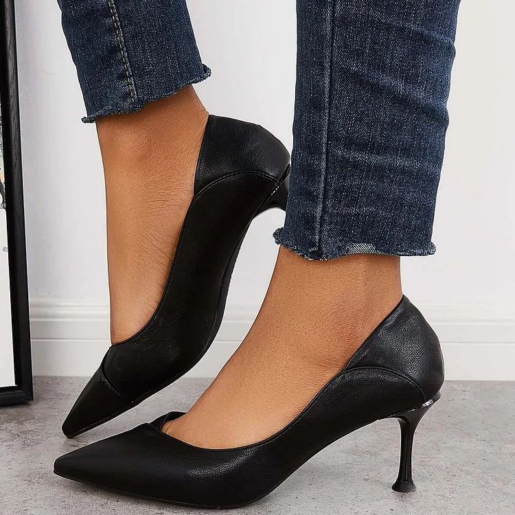 Casual Pointed Toe Low Kitten Heels Slip-on Dress Pumps