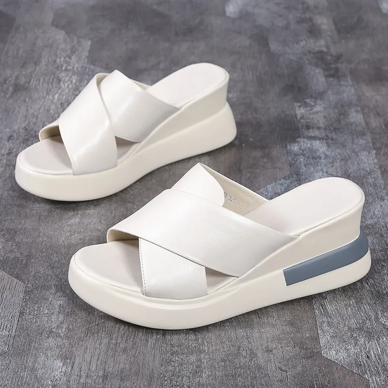 Churchf Churchf Size One Line Slippers Female 2024 Summer New Thick Bottom Slippers Female Cake Slope With Fashion High Heel Slippers