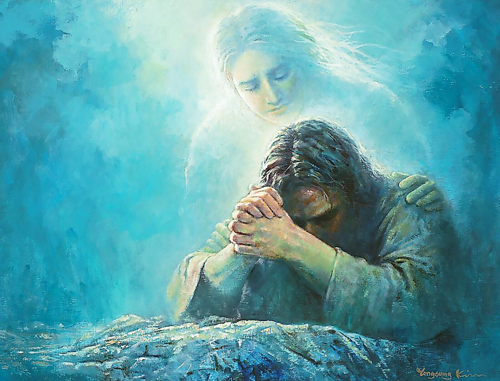 JESUS CHRIST PRAYING IN THE GARDEN OF GETHSEMANE 8.5X11 Photo Poster painting PICTURE REPRINT