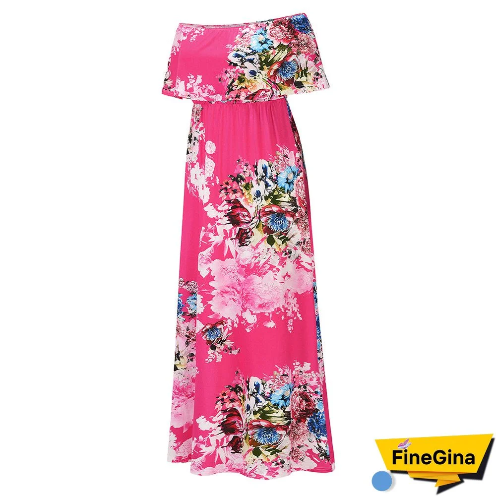 Off Shoulder Short Sleeve Floral Maxi Dress