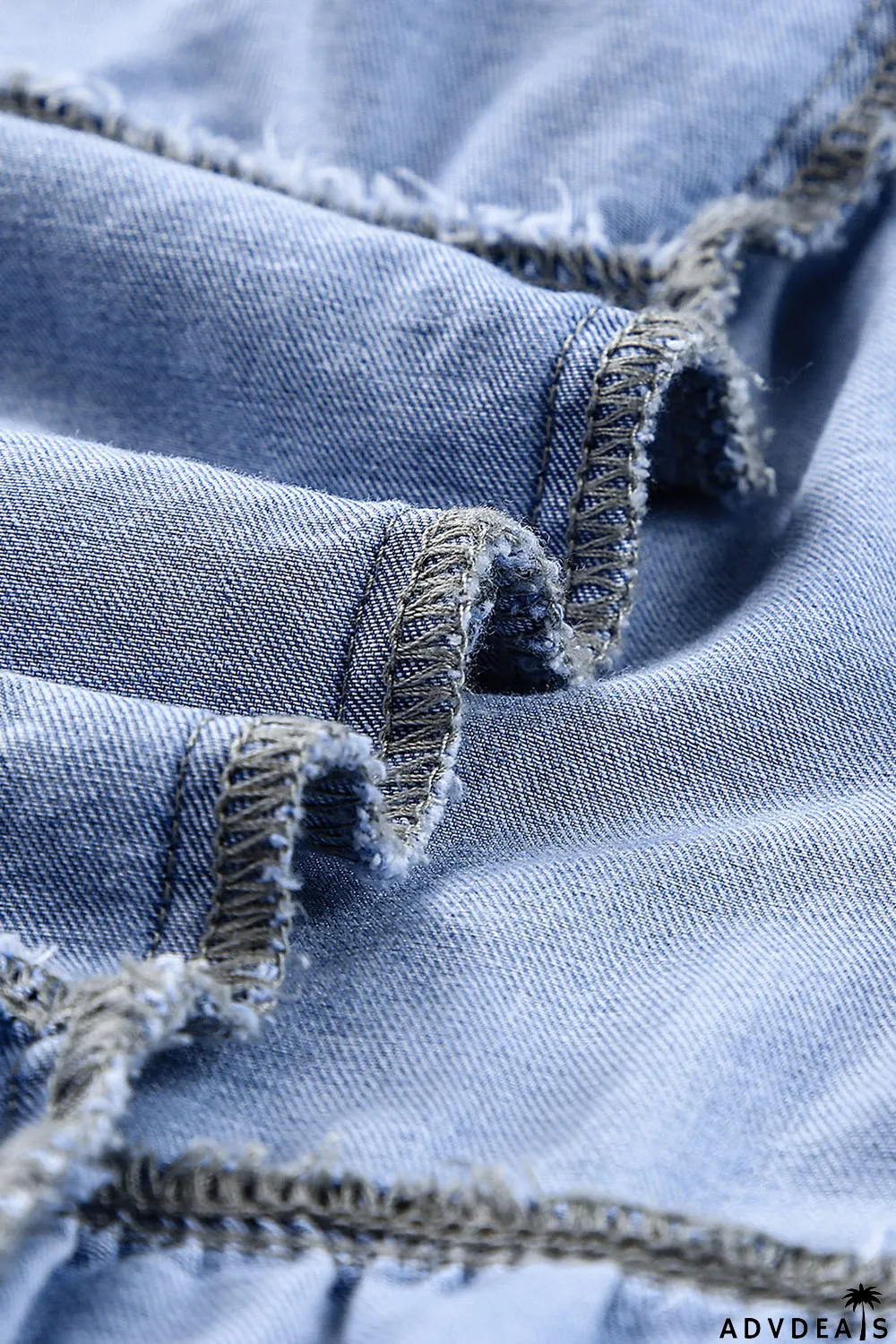 Sky Blue Flap Pockets Button up Sleeveless Denim Dress