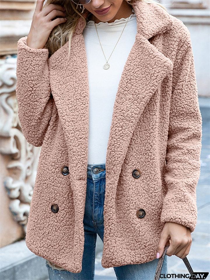 Casual Trendy Lapel Buttons Solid Color Coat For Women