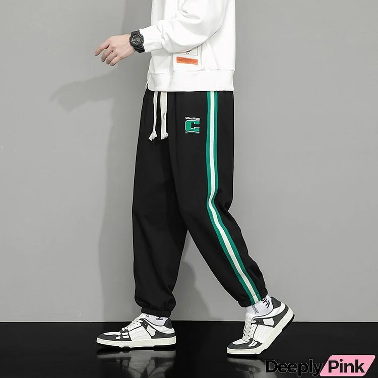 Men Spring Autumn Fashion Casual Colorblock Letter Stripe Drawstring Waist Plus Size Jogger Pants