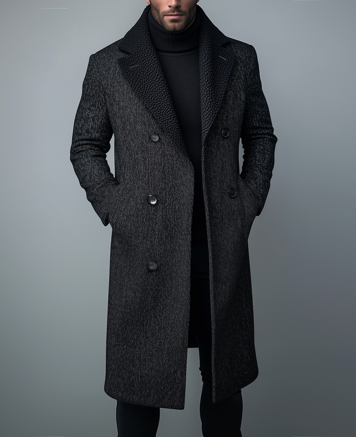 Okaywear Business Fuzzy Notch Lapel Double-breasted Pocket Overcoat