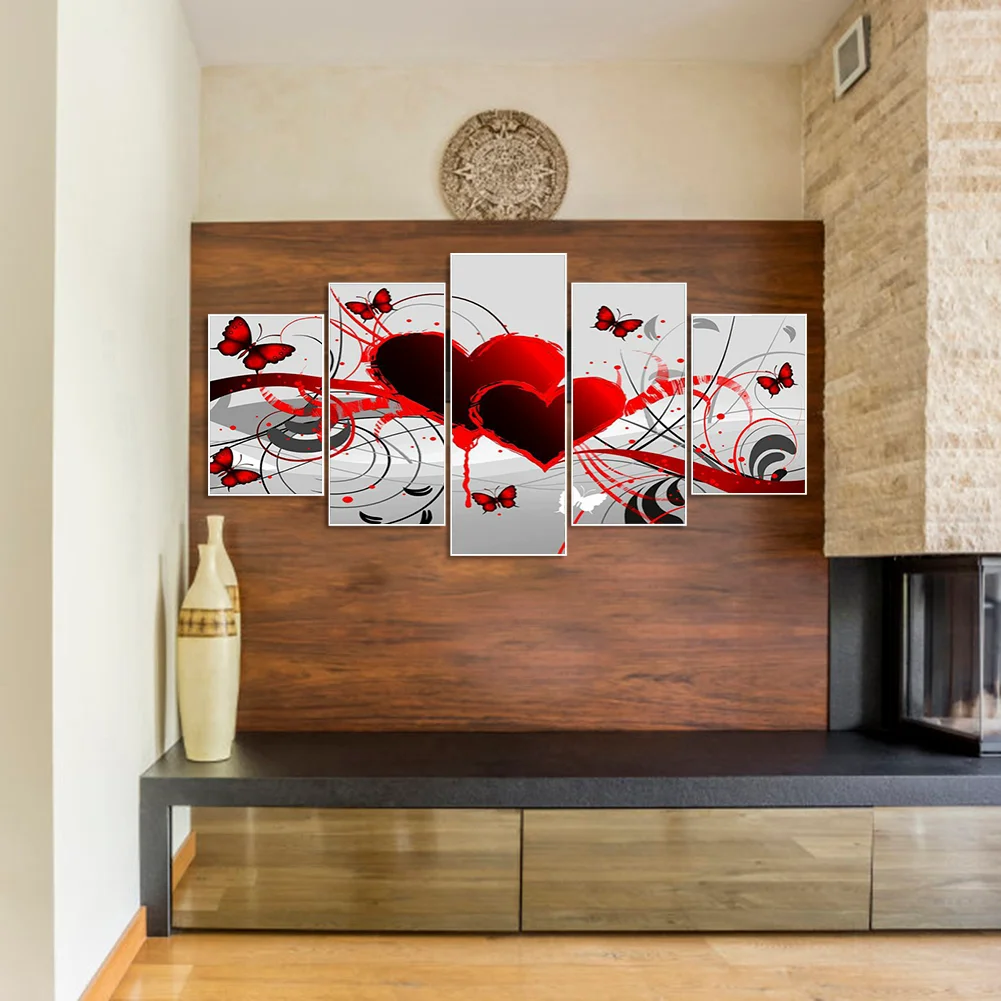 Diamond Painting - Full Round Drill - 5pcs Heart Butterfly(90*45cm)