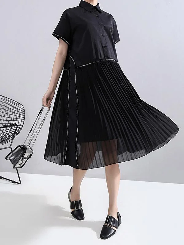 Roomy Casual Pleated Splicing Dress