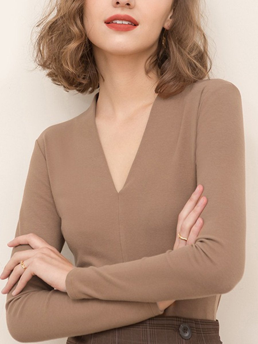 V Neck Slim Fit Long Sleeve T-Shirts