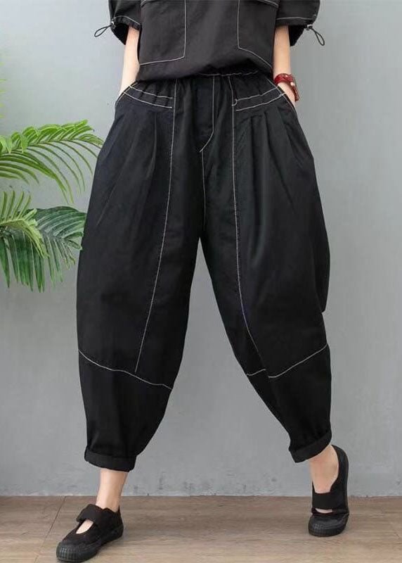 Loose Black high waist Patchwork Cotton Pants Spring CK2325- Fabulory