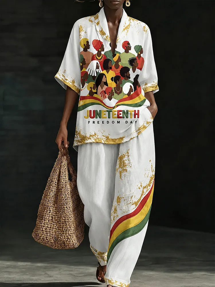Women&rsquo;s Juneteenth Freedom Day Summer Ethnic Print Top & Wide-Leg Pants