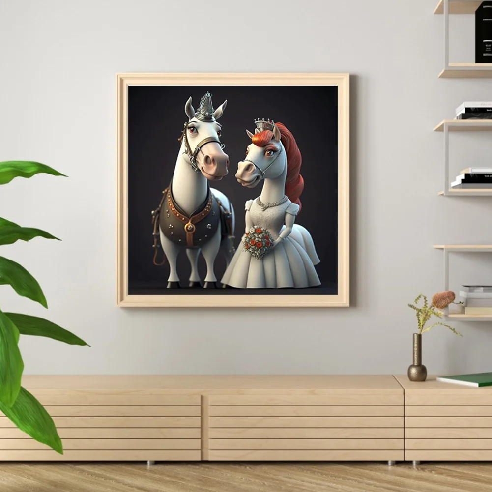 Full Round Diamond Painting 30*30cm - Wedding Animals - Horse