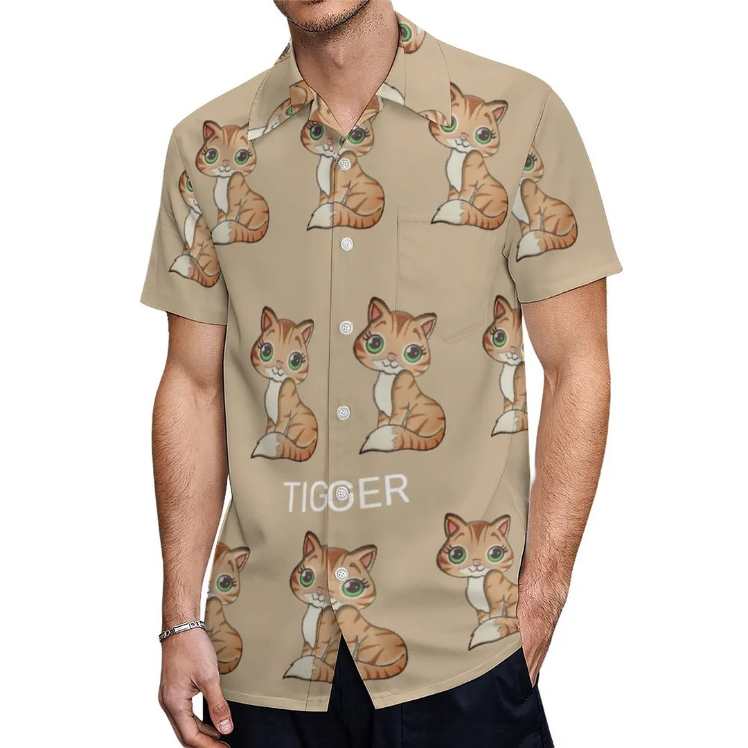 Short Sleeve Tabby Kitty Cat Hawaiian Shirt Mens Button Down Plus Size Tropical Hawaii Beach Shirts